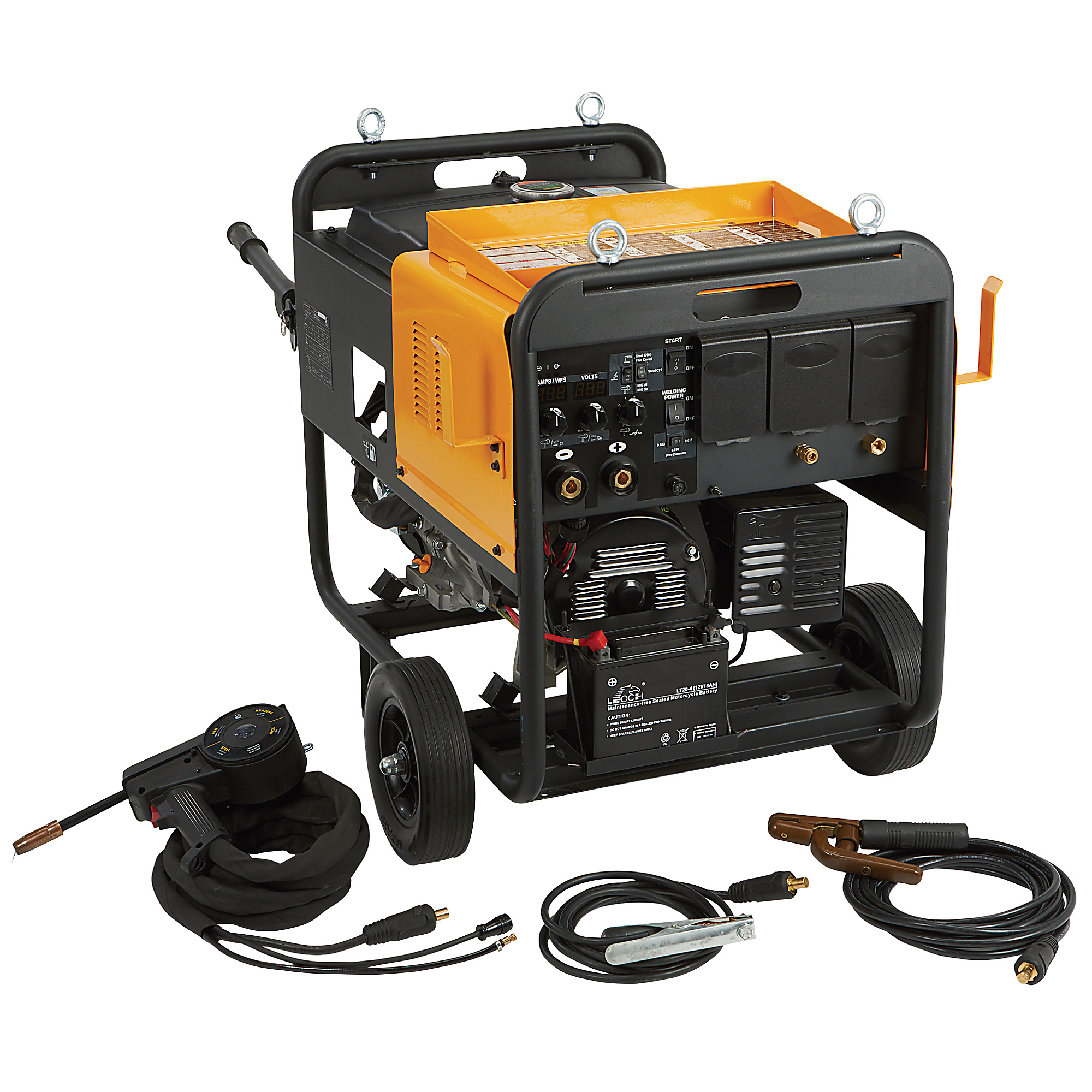 Klutch 7kW Multi-Process Engine-Driven Inverter DC Arc Welder/AC Generator with Spool Gun and Wheel Kit, 20–195 Amp DC Output, 120/240 Volts, 7kW Max. Power Output, MIG Ready